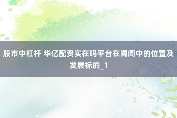 股市中杠杆 华亿配资实在吗平台在阛阓中的位置及发展标的_1