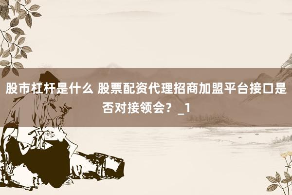 股市杠杆是什么 股票配资代理招商加盟平台接口是否对接领会？_1
