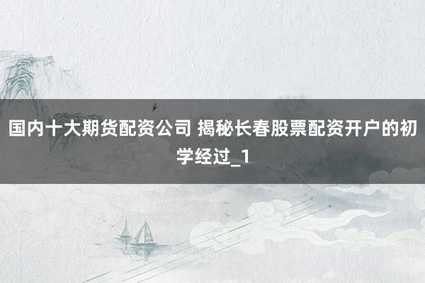 国内十大期货配资公司 揭秘长春股票配资开户的初学经过_1